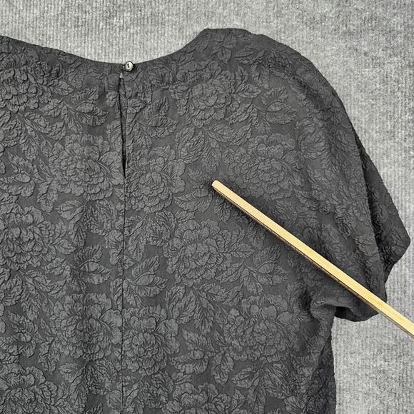 Fiji Shirt Womens Medium Silk Floral Jacquard Blouse Embossed Gothic Fairy Black - Picture 4 of 6